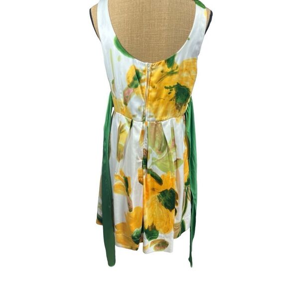 Vintage Inspired Yellow Floral Sundress Size 13 Tulle V-Neck Green Waistband - Picture 7 of 13